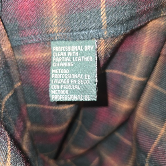 Lauren Ralph Lauren Plaid Shirt Jacket Wool VTG Leather Large Unisex Full Zip - Picture 7 of 7